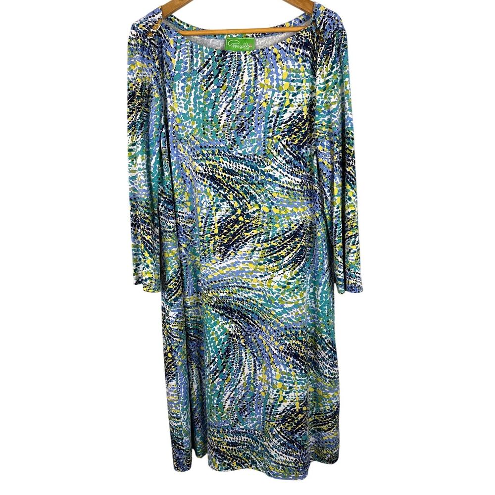 Pappagallo Boat Neck Long Sleeve Printed Mini Shift Dress Multicolor Size XL